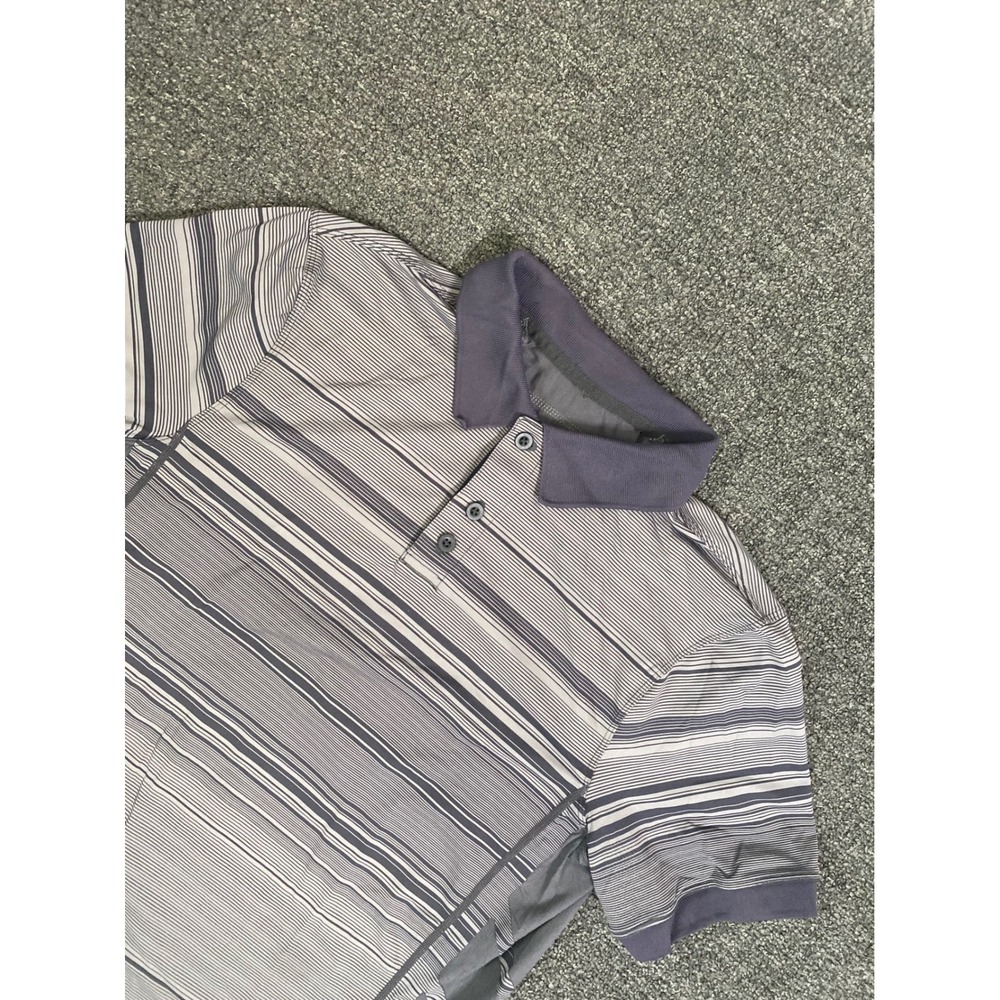 Lululemon Evolution Polo Shirt Gray Mens Medium Striped Short Sleeve Activewear